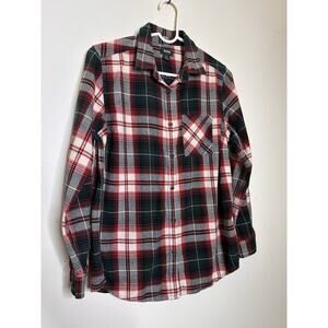 Roots Canada Women’s Small Flannel Button Front Shirt Tartan Red Green Cream
